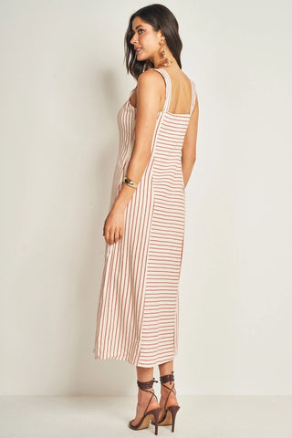 VESTIDO LONGO ALCA P LINEN RISCA DE GIZ VERMELHO PAPOULA