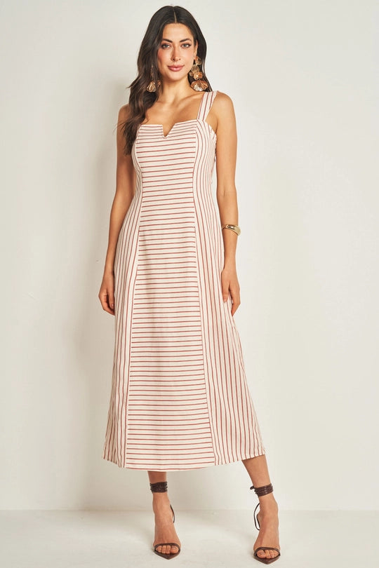 VESTIDO LONGO ALCA P LINEN RISCA DE GIZ VERMELHO PAPOULA