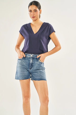 BLUSA FEM MANGA CURTA PLANO VISCOLINHO MARINHO