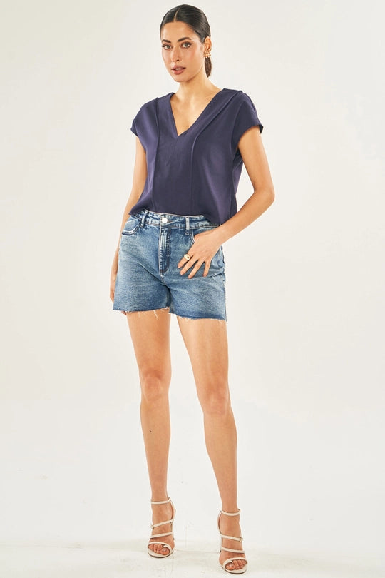 BLUSA FEM MANGA CURTA PLANO VISCOLINHO MARINHO