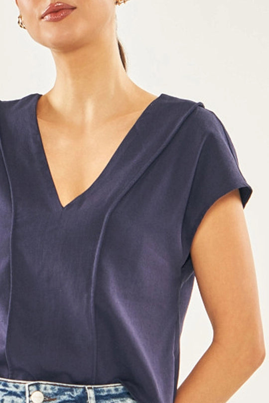 BLUSA FEM MANGA CURTA PLANO VISCOLINHO MARINHO