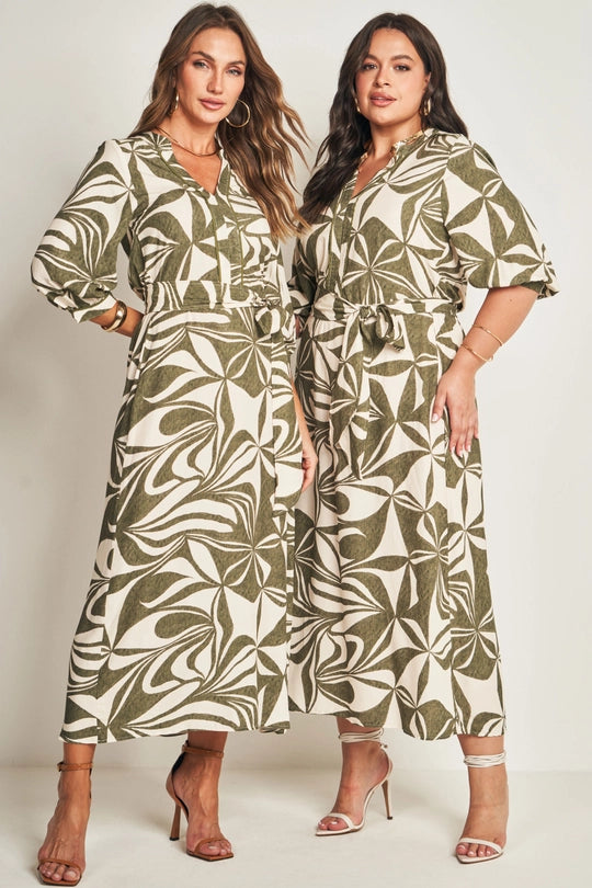 VESTIDO MIDI MANGA 3/4 VISC EST ORGANIC VERDE SELVA