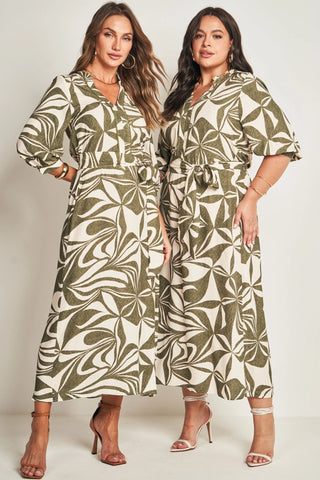 VESTIDO MIDI MANGA 3/4 VISC EST ORGANIC VERDE SELVA