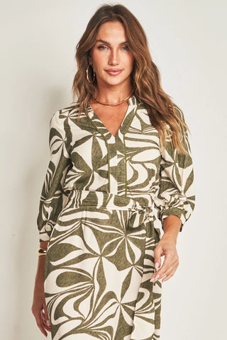 VESTIDO MIDI MANGA 3/4 VISC EST ORGANIC VERDE SELVA