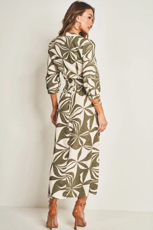 VESTIDO MIDI MANGA 3/4 VISC EST ORGANIC VERDE SELVA