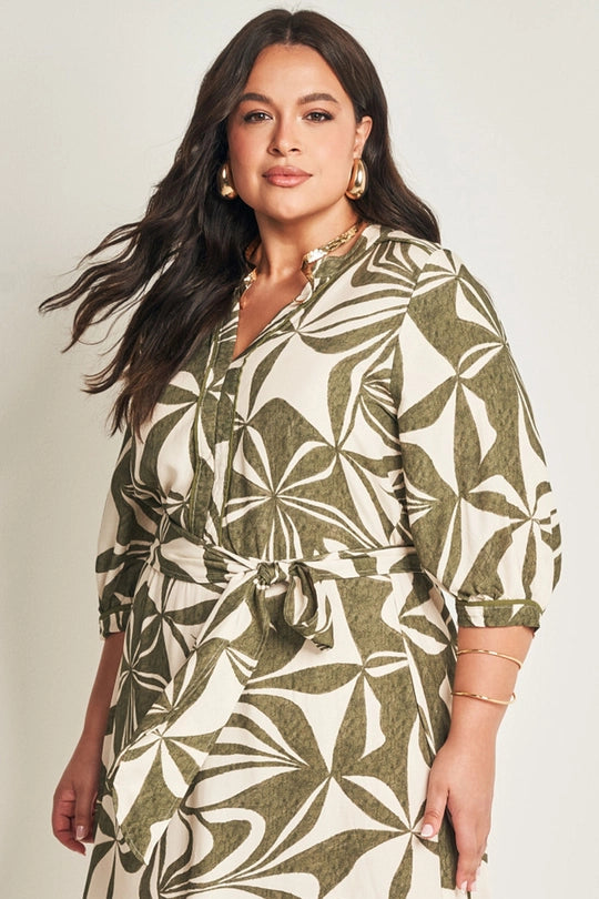 VESTIDO MIDI MANGA 3/4 VISC EST ORGANIC VERDE SELVA