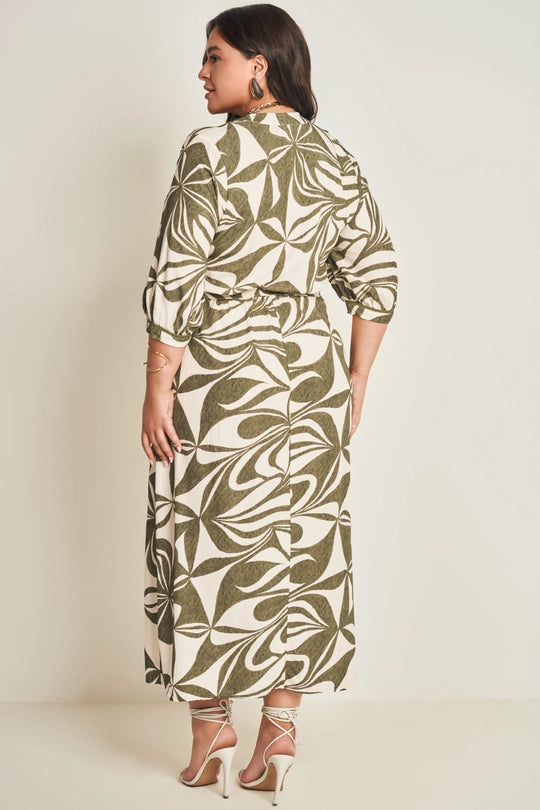 VESTIDO MIDI MANGA 3/4 VISC EST ORGANIC VERDE SELVA