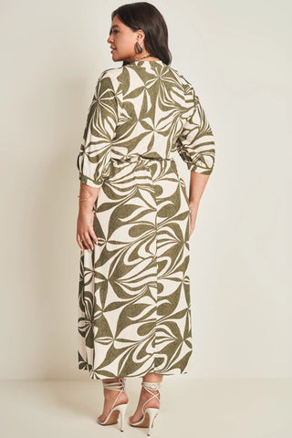 VESTIDO MIDI MANGA 3/4 VISC EST ORGANIC VERDE SELVA