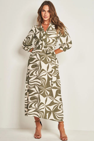 VESTIDO MIDI MANGA 3/4 VISC EST ORGANIC VERDE SELVA