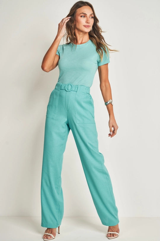 BLUSA FEM MC EM MALHA TRICOT FLAME AZUL TURMALINA