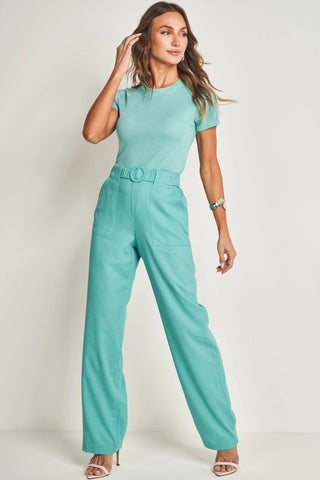 BLUSA FEM MC EM MALHA TRICOT FLAME AZUL TURMALINA