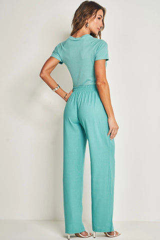 BLUSA FEM MC EM MALHA TRICOT FLAME AZUL TURMALINA