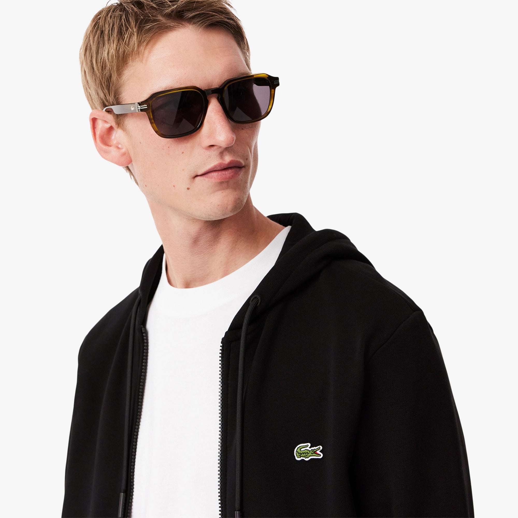 MOLETOM MAS ZIP E CAPUZ LACOSTE PRETO