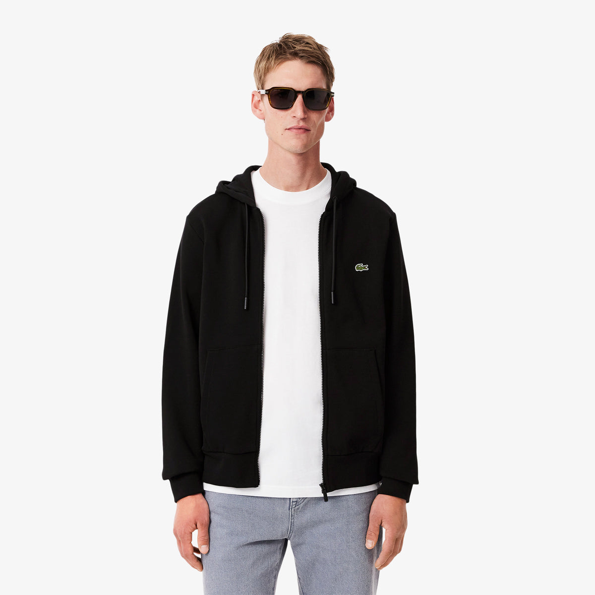 MOLETOM MAS ZIP E CAPUZ LACOSTE PRETO