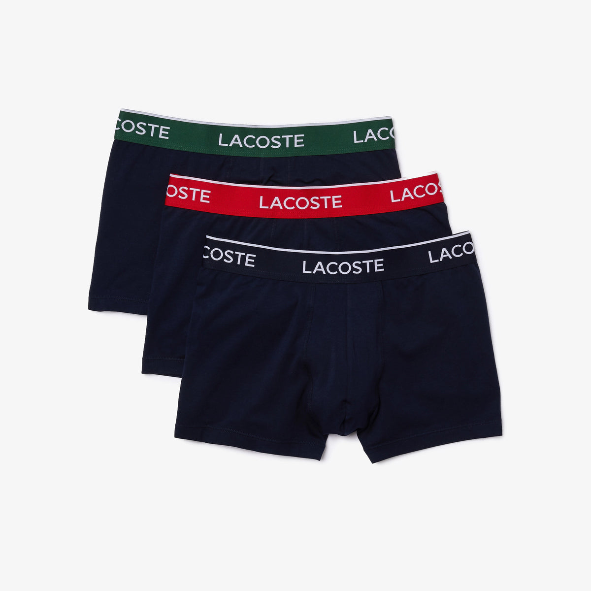 KIT 03 CUECAS BOXER CURTA LACOSTE MAR/VERM/VERDE HY0