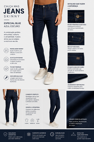 CALCA MAS JEANS SKINNY ESPECIAL BLUE AZUL ESCURO