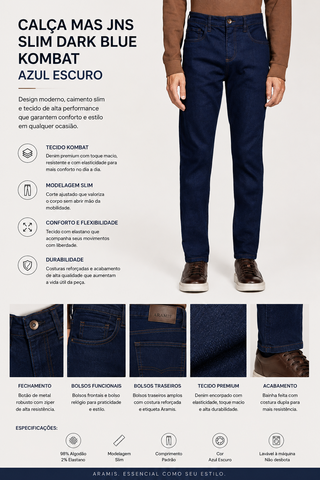 CALCA MAS JNS SLIM DARK BLUE KOMBAT AZUL ESCURO