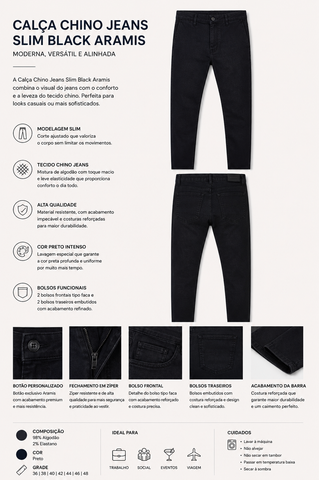 CALCA MAS CHINO JEANS SLIM BLACK ARAMIS PRETO