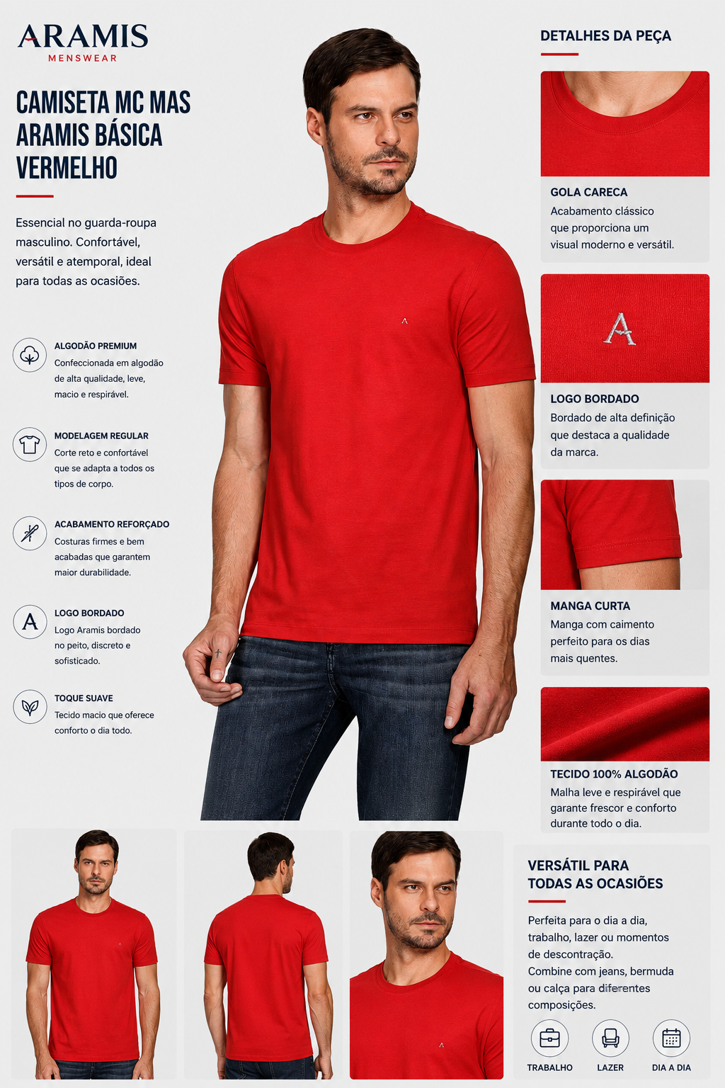 CAMISETA MC MAS ARAMIS BASICA VERMELHO