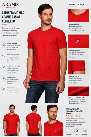 CAMISETA MC MAS ARAMIS BASICA VERMELHO