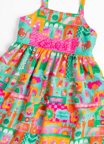 VESTIDO MEU MUNDINHO ALPHABETO VERDE/ROSA