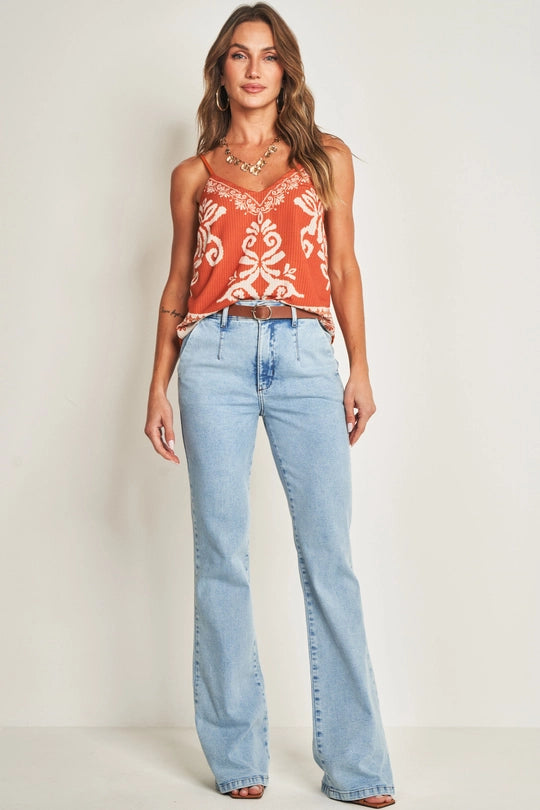 BLUSA FEM ALCA CREPE STRIPE VISC C ELAST CONHAQUE