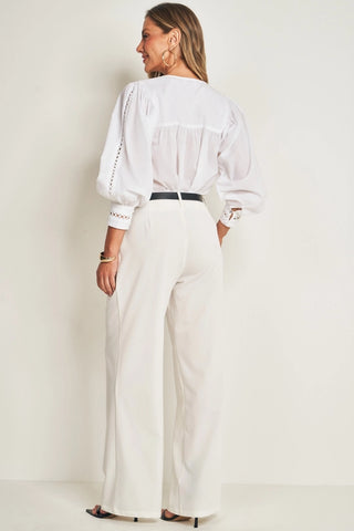 CALCA FEM TECIDO ALFAIATARIA COM CINTO OFF WHITE