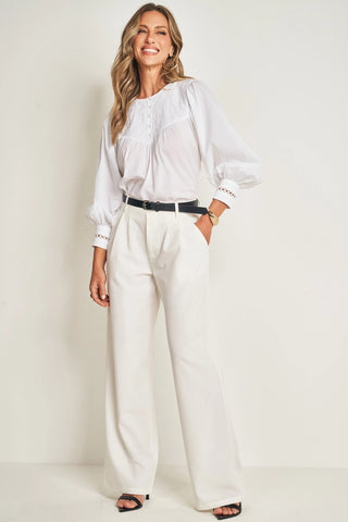 CALCA FEM TECIDO ALFAIATARIA COM CINTO OFF WHITE