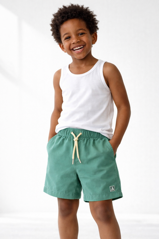 SHORT TACTEL MASC KIDS LISO VERDE FOLHA