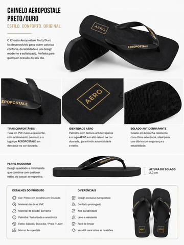 CHINELO MAS QUADRADO AERO AEROPOSTALE PRETO/OURO