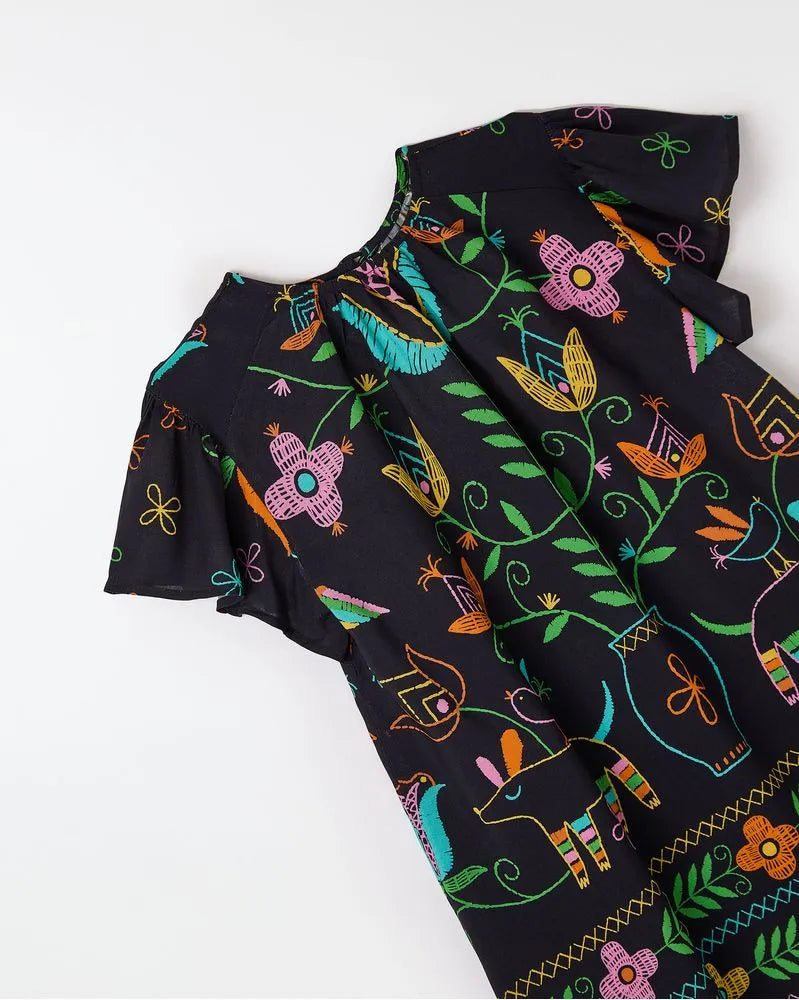 VESTIDO BARRADO NATURAL FABULA PRETO