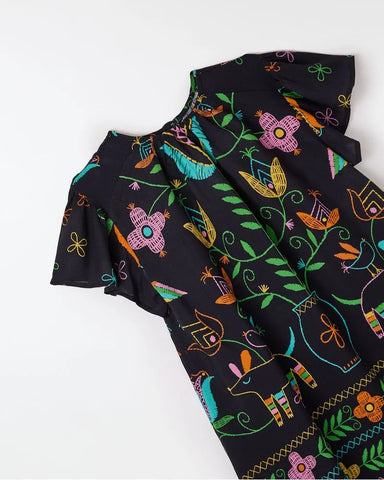 VESTIDO BARRADO NATURAL FABULA PRETO