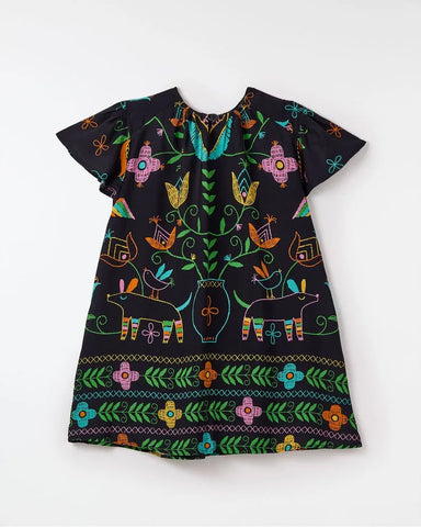 VESTIDO BARRADO NATURAL FABULA PRETO