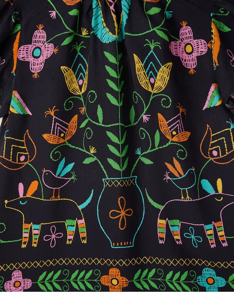 VESTIDO BARRADO NATURAL FABULA PRETO