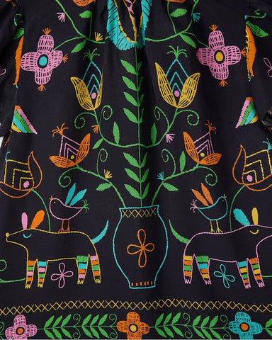 VESTIDO BARRADO NATURAL FABULA PRETO