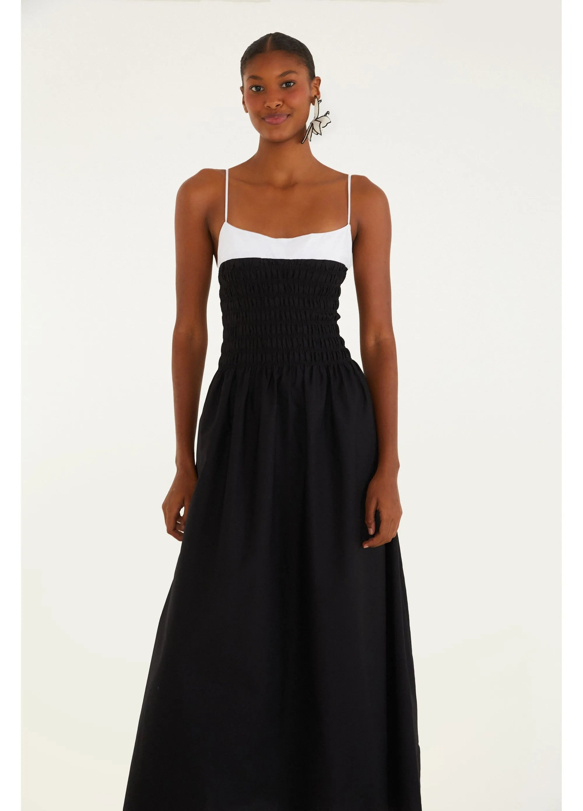 VESTIDO BICOLOR LASTEX FARM PRETO