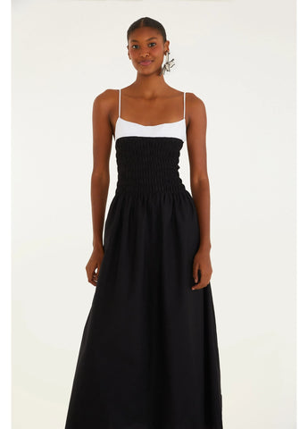 VESTIDO BICOLOR LASTEX FARM PRETO