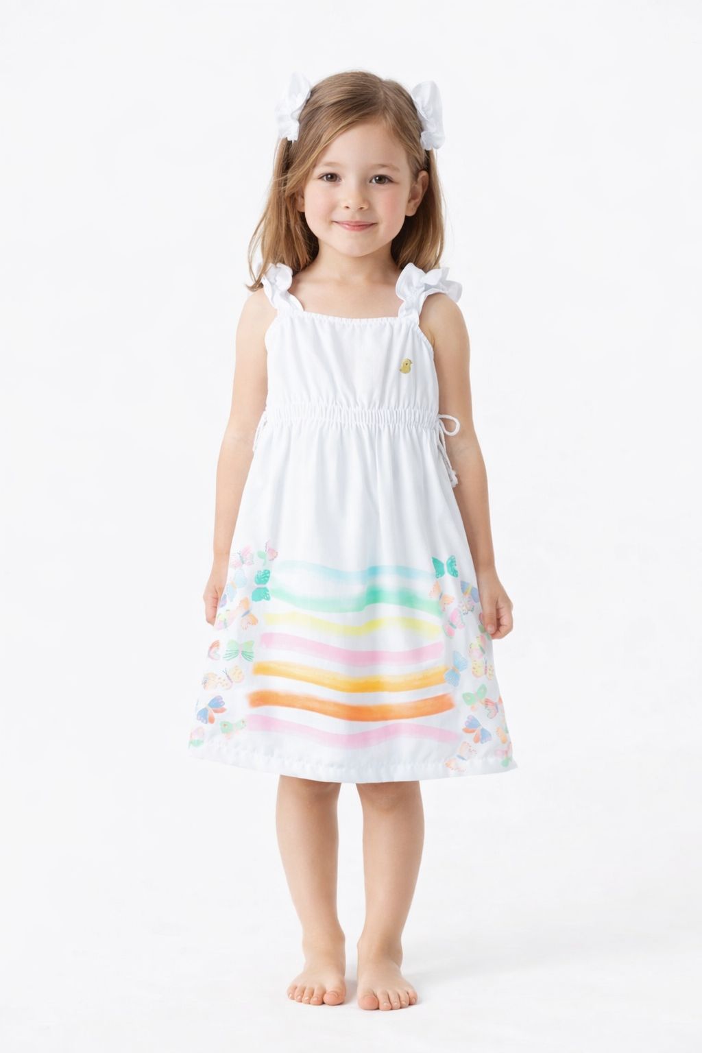 VESTIDO FEM ASAS COLORIDAS ALPHABETO BRANCO