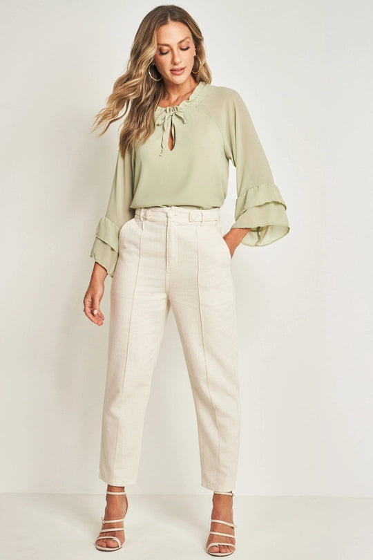 BLUSA FEM MANGA 7/8 PLANO CHIFFON SOFT VERDE CHA