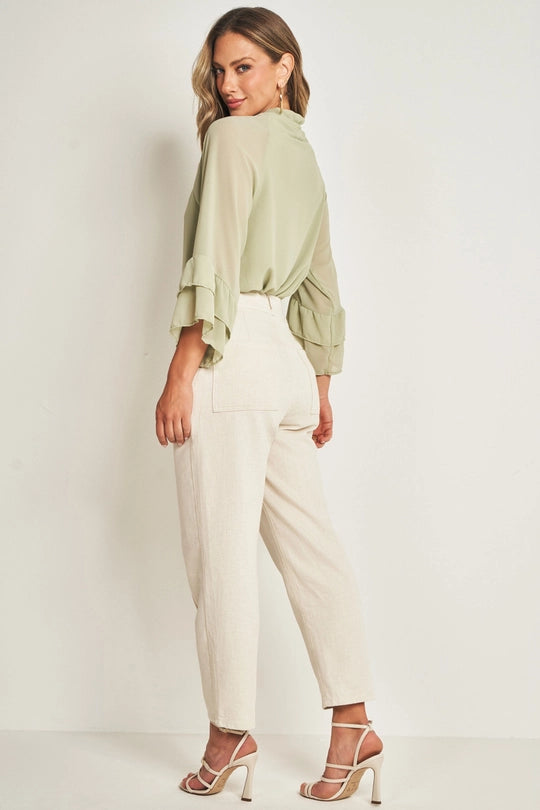 BLUSA FEM MANGA 7/8 PLANO CHIFFON SOFT VERDE CHA