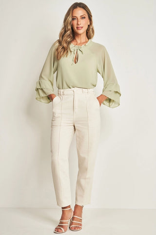BLUSA FEM MANGA 7/8 PLANO CHIFFON SOFT VERDE CHA