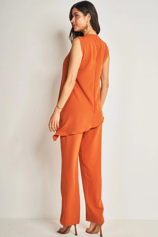 BLUSA FEM SM EM PLANO CREPONADO CONHAQUE