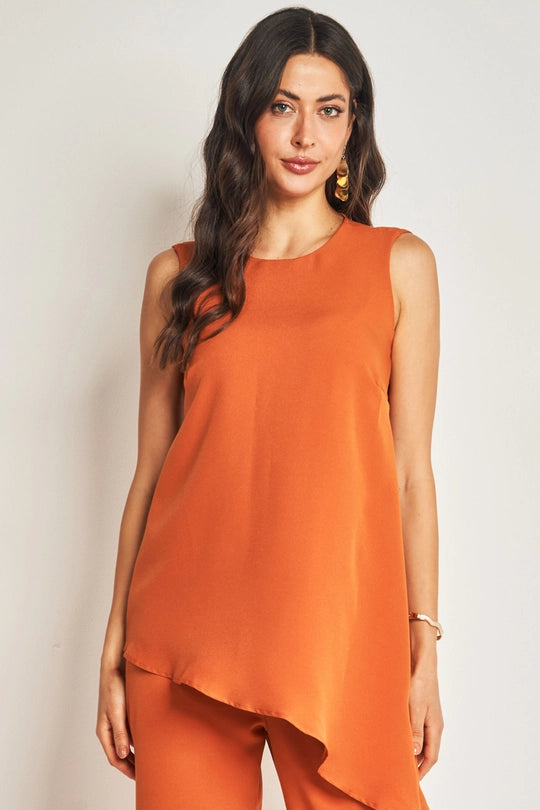 BLUSA FEM SM EM PLANO CREPONADO CONHAQUE