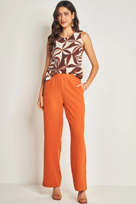 CALCA FEM EM PLANO CREPONADO CONHAQUE