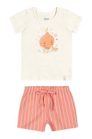 CONJ FEM BL FRUITS E SHORTS CANEL LIST OFF WHITE