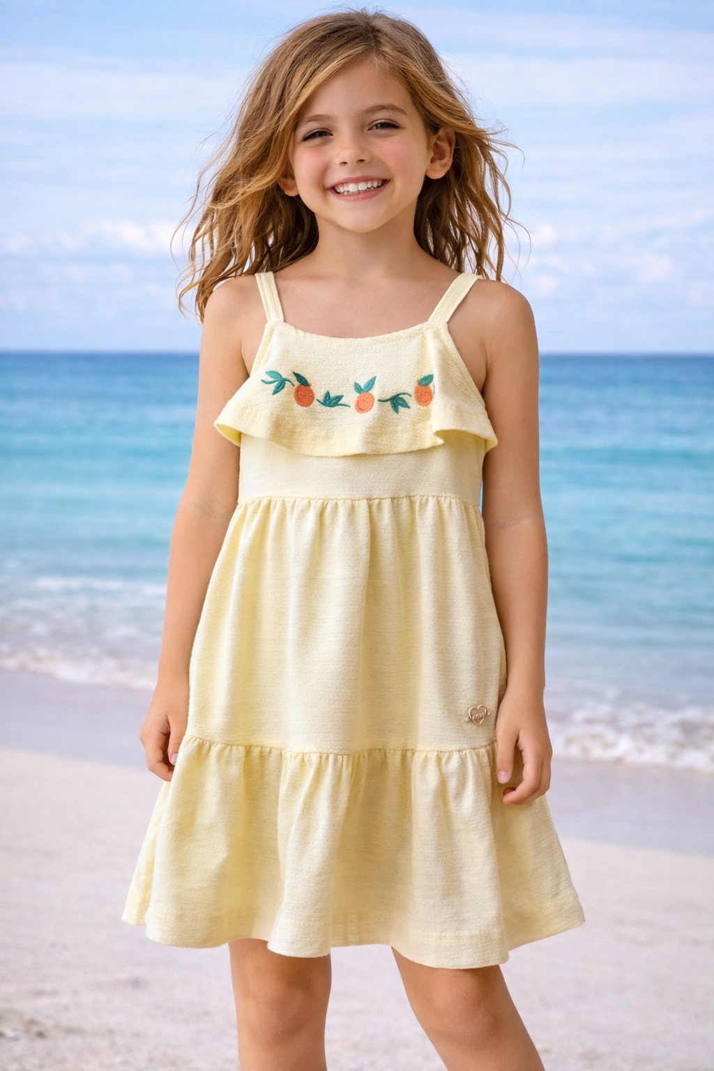 VESTIDO MALHA FLORENCE LARANJAS BORD AMARELO