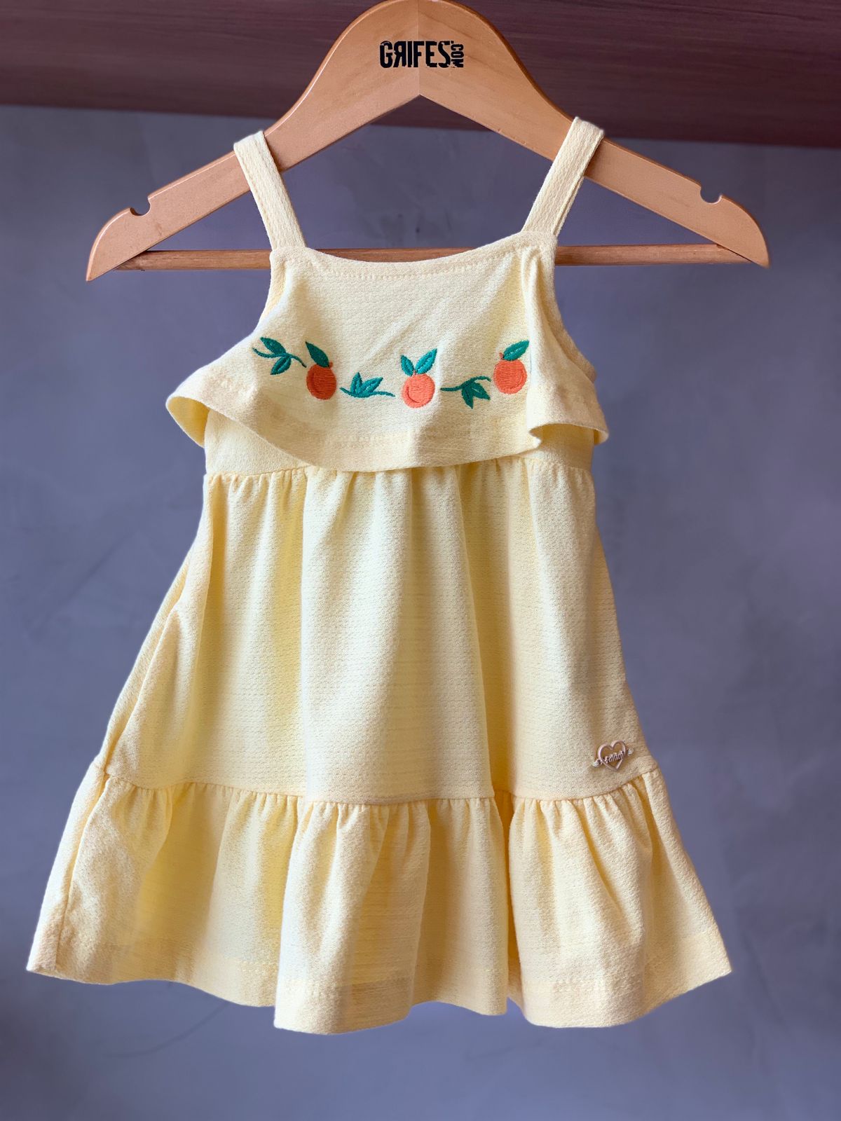 VESTIDO MALHA FLORENCE LARANJAS BORD AMARELO