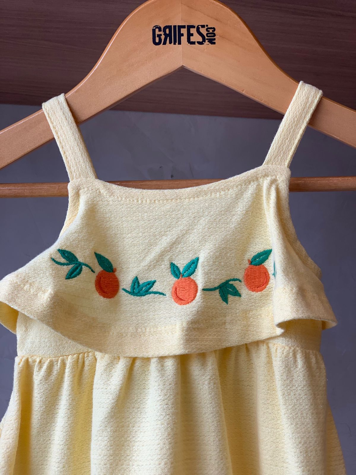 VESTIDO MALHA FLORENCE LARANJAS BORD AMARELO