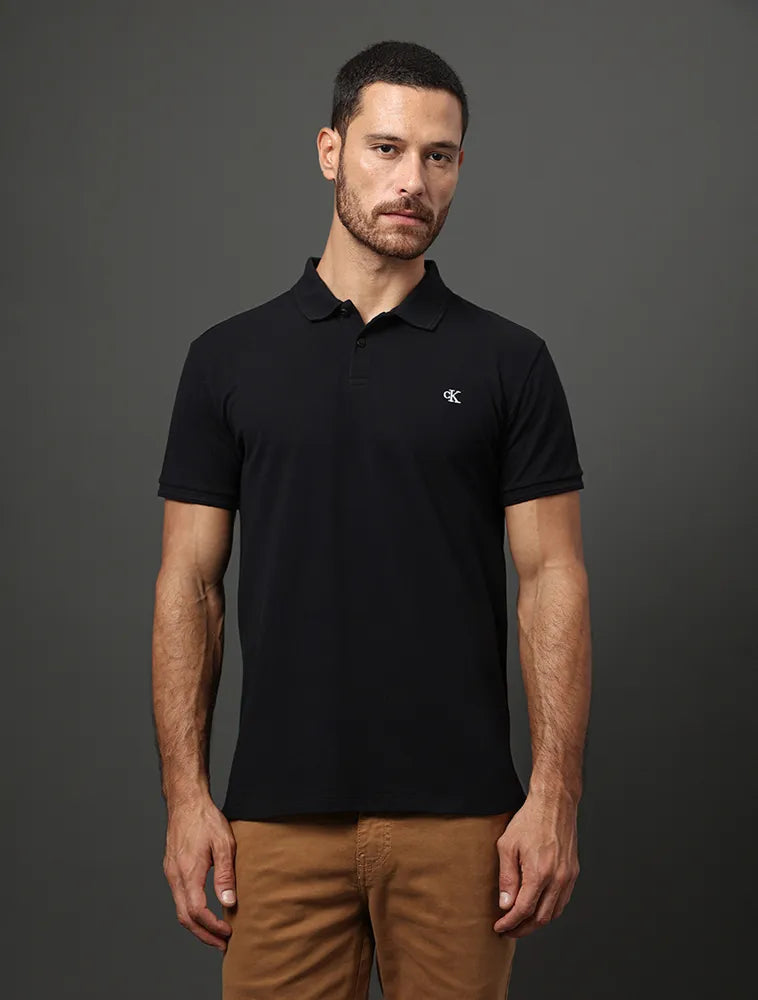 POLO CKJ MASC MC LOGO BORDADO PRETO