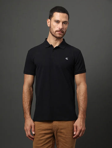 POLO CKJ MASC MC LOGO BORDADO PRETO